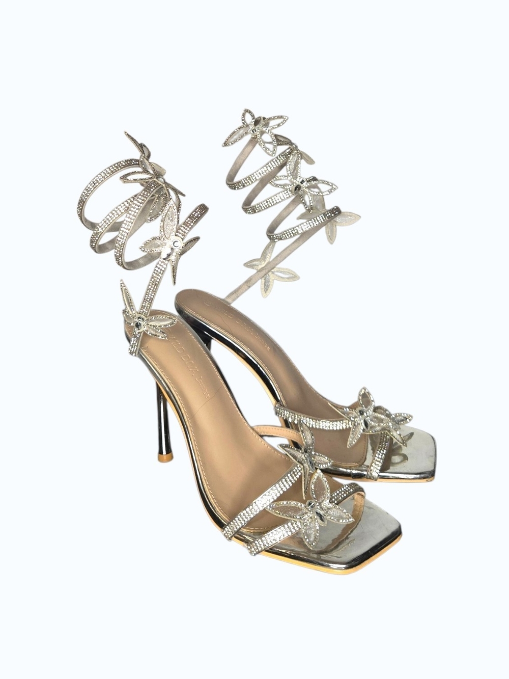 Wild Diva Silver Rhinestone Butterfly Spiral-Strap High Heels!